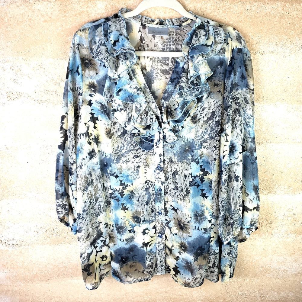 Avenue Blouse Sz 18/20 Three Qt. Sleeve teal